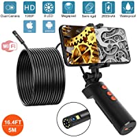 AQOTER Endoscopio WiFi Lente Dual- 1080P HD 2.0MP 8mm Cámara de Inspección Impermeable con 9 Luces Led- Boroscopio WiFi…